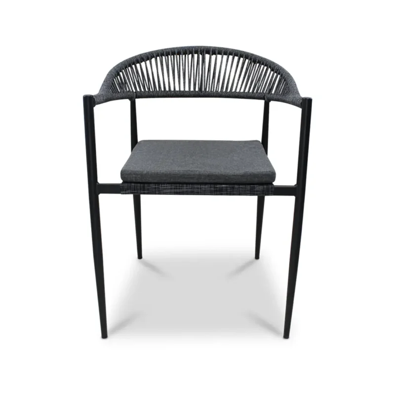 silla-cozumel-negra-frontal Silla Cozumel Negra de metal para exteriores – vista frontal