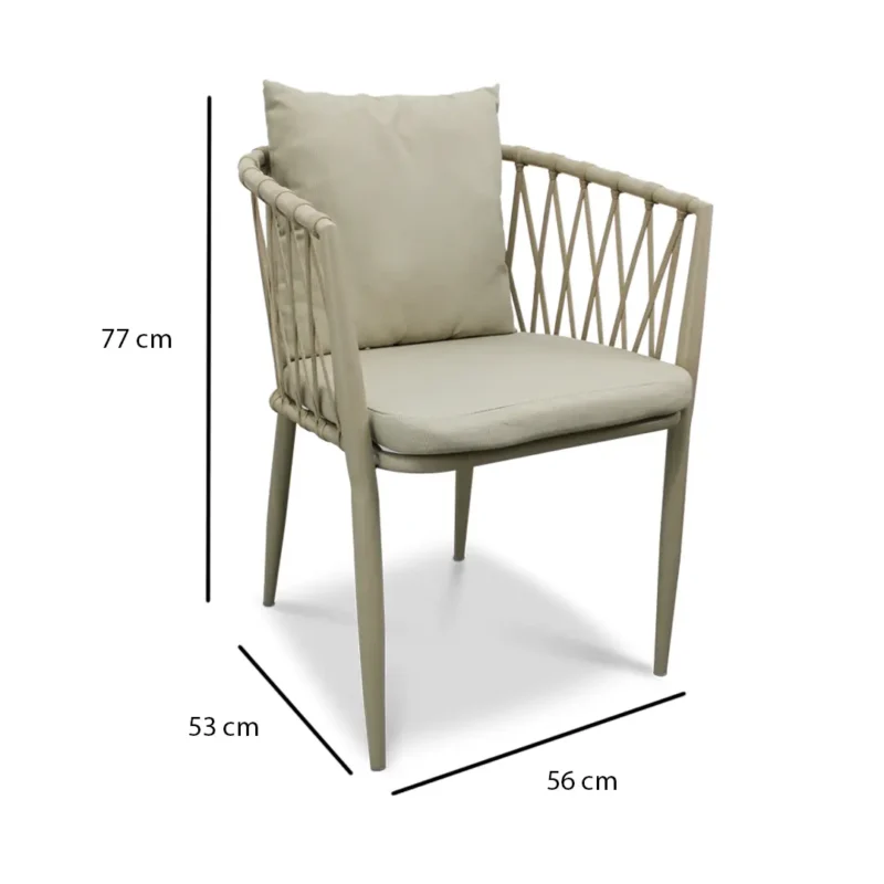 Silla Holbox Marfil de metal para exteriores – medidas