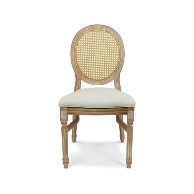 silla-luis-xv-bejuco-frontal Silla Luis XV de resina y bejuco sintético para comedor – vista frontal