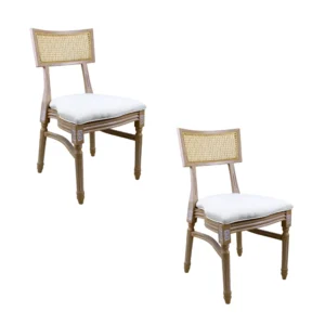 Silla Luis XV de resina para hogares, diseño clásico. Asiento y respaldo cuadrado de bejuco.