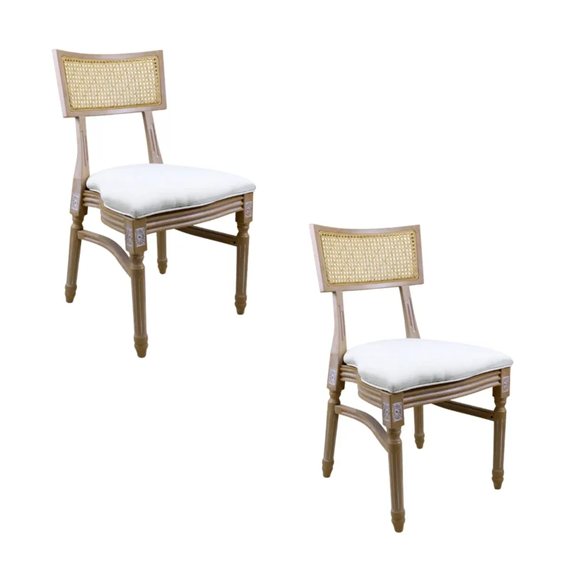 Silla Luis XV de resina para hogares, diseño clásico. Asiento y respaldo cuadrado de bejuco.