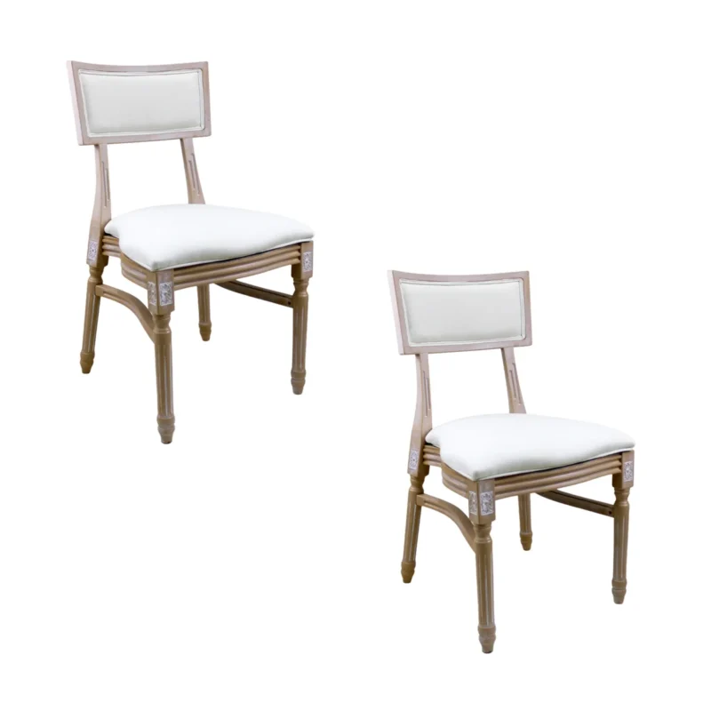 Silla Luis XV de resina para hogares, diseño clásico. Asiento y respaldo cuadrado tapizado.