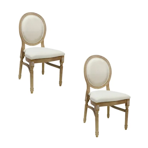 Silla Luis XV de resina para hogares, diseño clásico. Asiento y respaldo redondo tapizado.