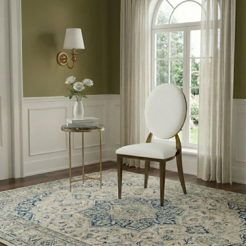 Silla Oval Blanca de metal para exteriores – ambiente