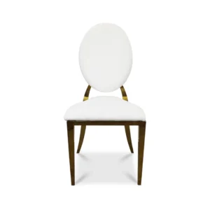 Silla Oval Blanca de metal para exteriores – vista frontal