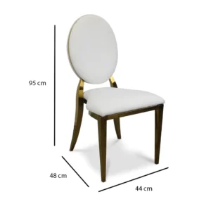 Silla Oval Blanca de metal para exteriores – medidas