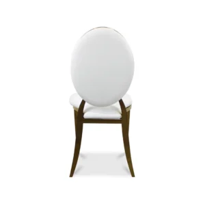 Silla Oval Blanca de metal para exteriores – vista trasera