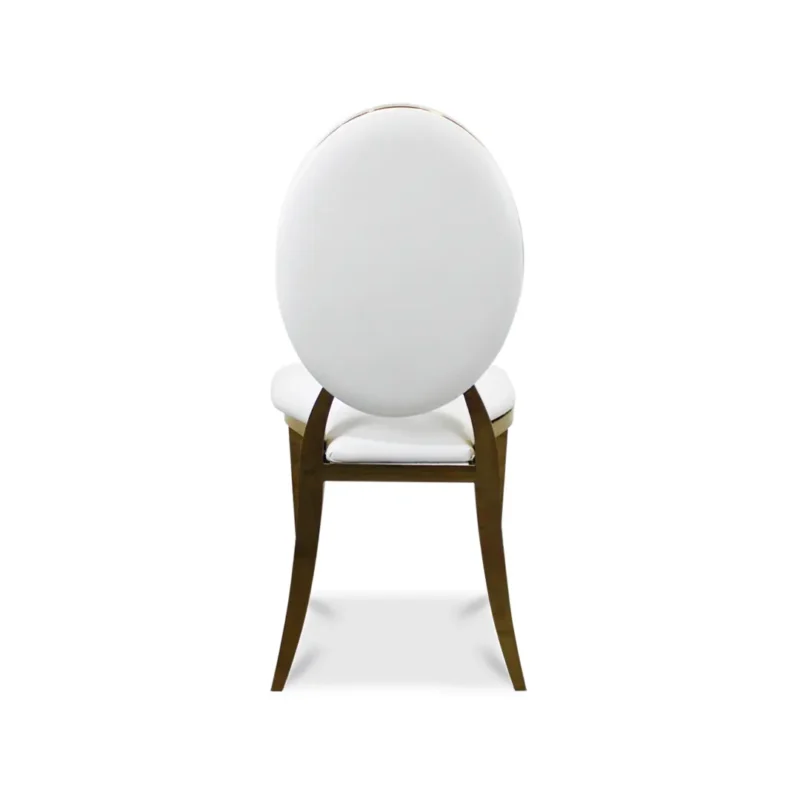 Silla Oval Blanca de metal para exteriores – vista trasera