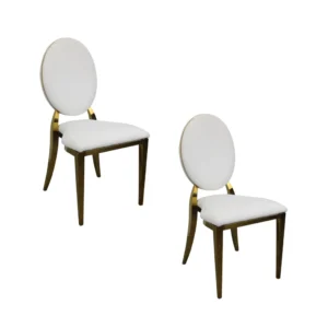Pack de 2 Sillas Oval tapizadas con Tercipelo Blanco. Estructura de acero inoxidable. Silla decorativa o de acento para hogares.