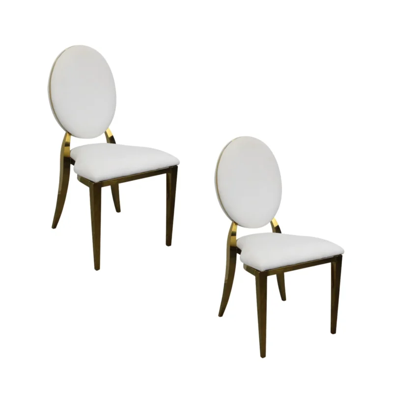 Pack de 2 Sillas Oval tapizadas con Tercipelo Blanco. Estructura de acero inoxidable. Silla decorativa o de acento para hogares.