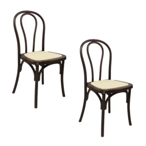 Pack de 2 sillas Tina de resina color chocolate con asiento en ratán sintético.
