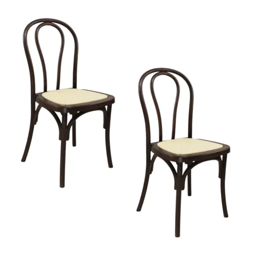 Pack de 2 sillas Tina de resina color chocolate con asiento en ratán sintético.