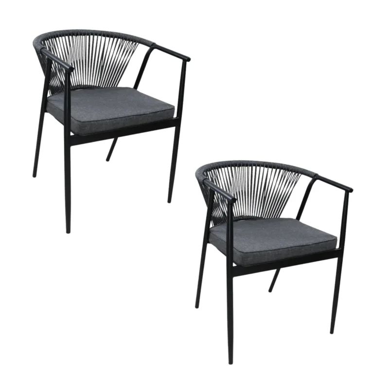 Pack de 2 sillas Melodi de acero tubular color negro, asiento con cojín.