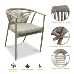 caracteristicas-silla-melodi-marfil Características de la silla Melodi color marfil de acero tubular con respaldo tejido con cuerda y asiento con cojín.