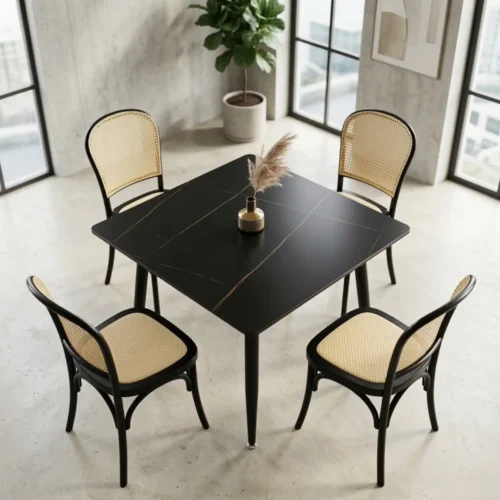 comedor-4-sillas-alauda-mesa-cuadrada-80x80cm-black-lauren Comedor 4 sillas Alauda color negro y Mesa Cuadrada Negra Black Lauren de 80x80 cm.