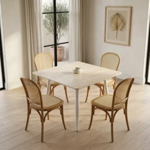 comedor-4-sillas-alauda-mesa-cuadrada-80x80cm-travertino Comedor 4 sillas Alauda color natural y Mesa Cuadrada Travertino de 80x80 cm.