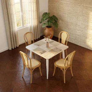 Comedor 4 sillas Cibeles color natural y Mesa Cuadrada Travertino de 80x80 cm.