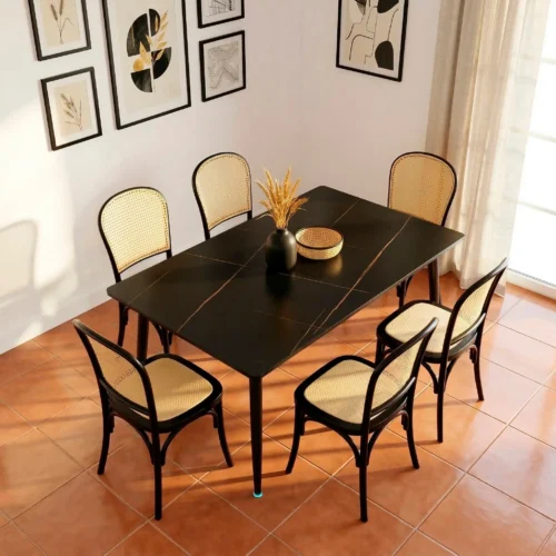 Comedor 6 Sillas Alauda color negro y Mesa Rectangular Negra Black Lauren de 150 x 90 cm