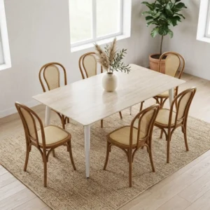 comedor-6-sillas-cibeles-mesa-rectangular-150x90cm-travertino Comedor 6 Sillas Cibeles color natural y Mesa Rectangular Travertino de 150 x 90 cm