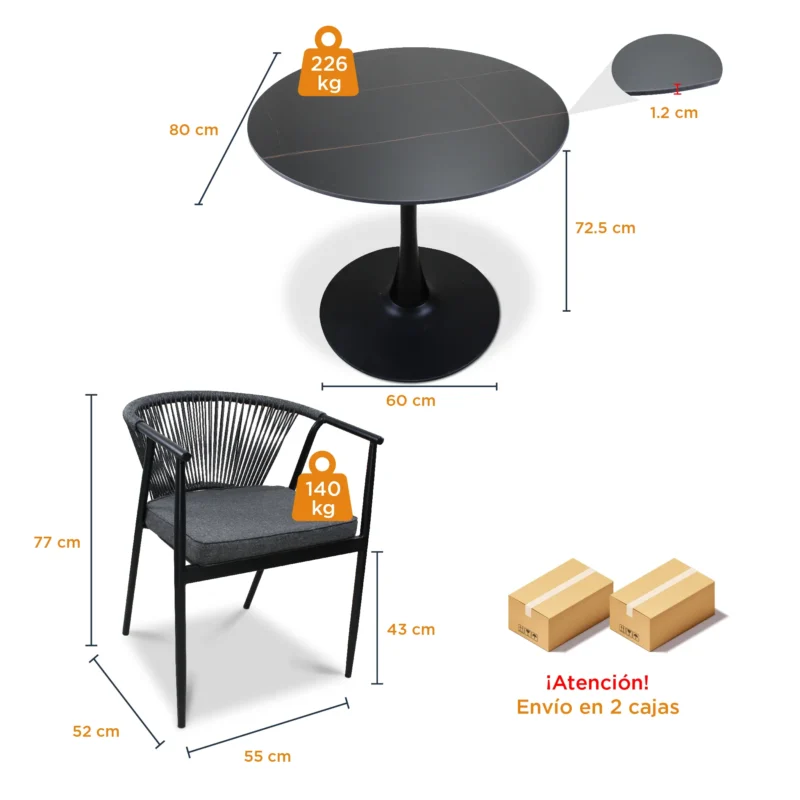 comedor-redondo-4-sillas-melodi-mesa-black-lauren-medidas Comedor Redondo 4 Sillas Melodi y Mesa Negra Black Lauren 80 cm