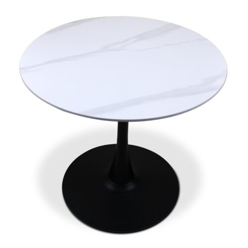 Mesa de Comedor Redonda 80 cm Blanca Diseño Tulip en Piedra Sinterizada Premium