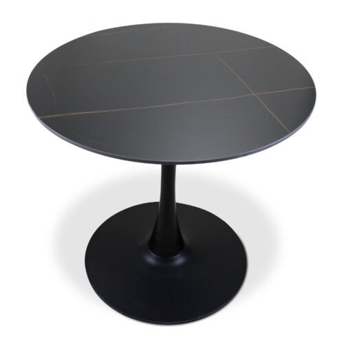 Mesa de Comedor Redonda 80 cm Negra Diseño Tulip en Piedra Sinterizada Premium