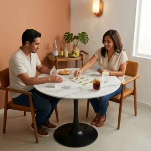 mesa-redonda-comedor-80cm-tulip-blanca-02 Mesa de Comedor Redonda 80 cm Blanca Diseño Tulip en Piedra Sinterizada Premium