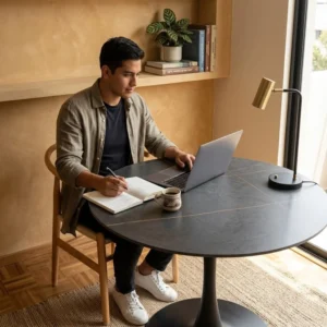 Mesa de Comedor Redonda 80 cm Negra Diseño Tulip en Piedra Sinterizada Premium