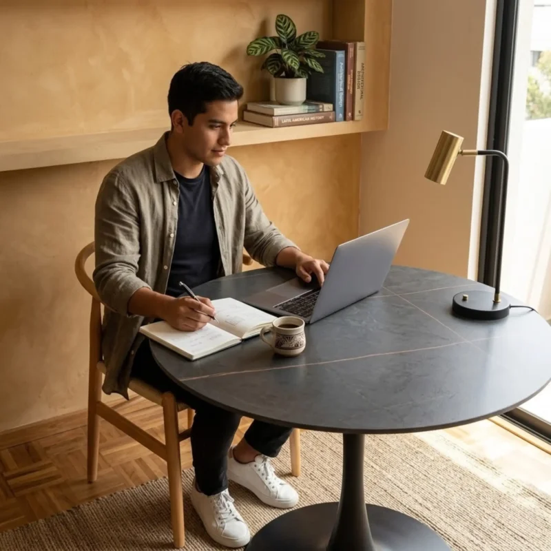 Mesa de Comedor Redonda 80 cm Negra Diseño Tulip en Piedra Sinterizada Premium